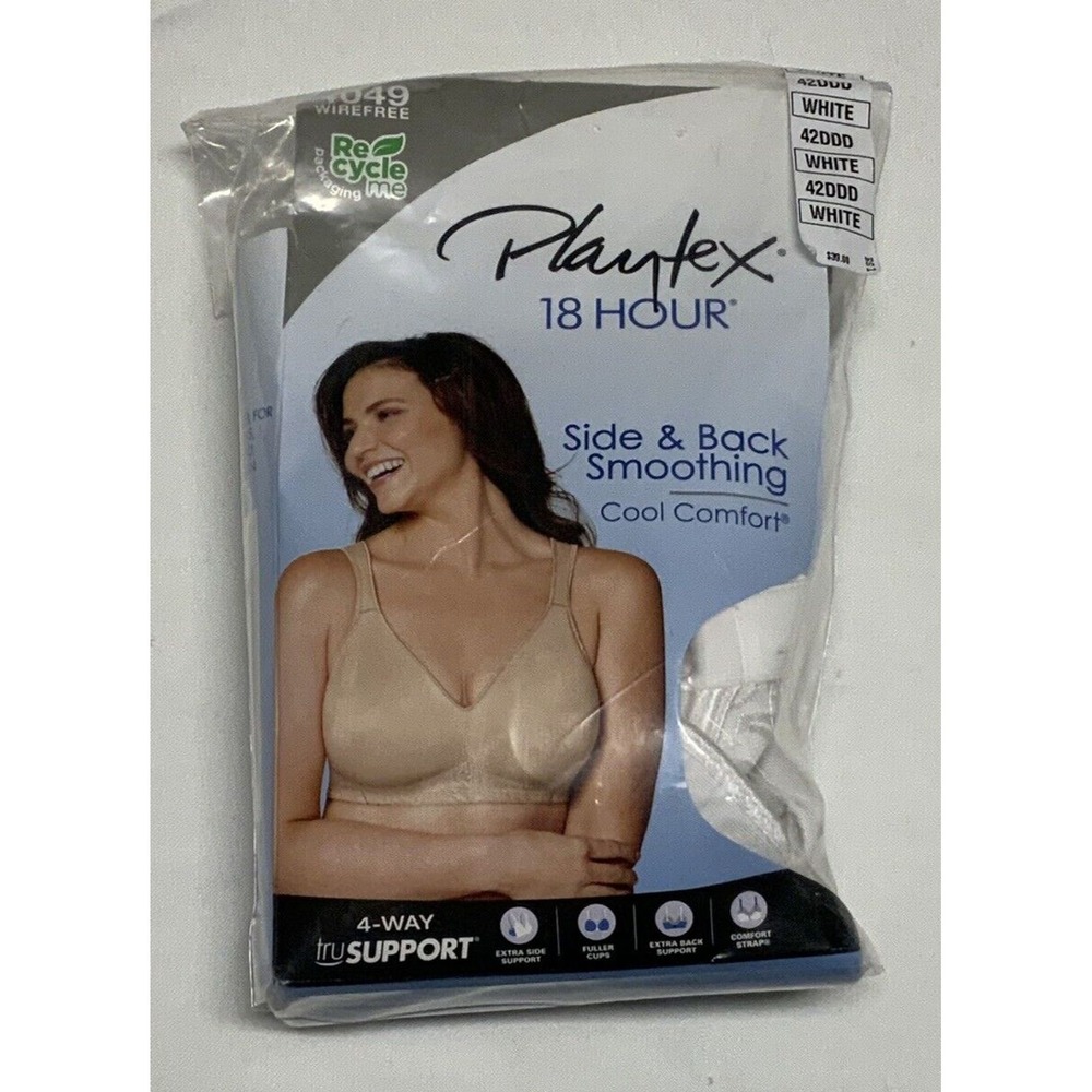 Playtex 18 Hour Bra 4049 Side & Back Smoothing White Size 42DDD NEW